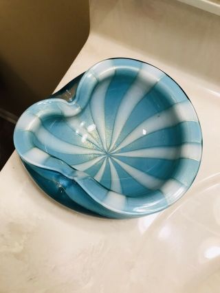Barbini Murano Glass Bowl - Blue With White Stripes