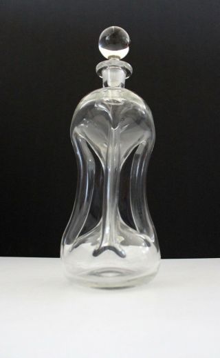 Mid Century Holmegaard Kluk Pinched HandBlown Glass Decanter W/ Round Stopper 3
