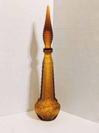 Empoli Amber Genie Bottle Decanter With Stopper.  18 1/2 ".  Piece