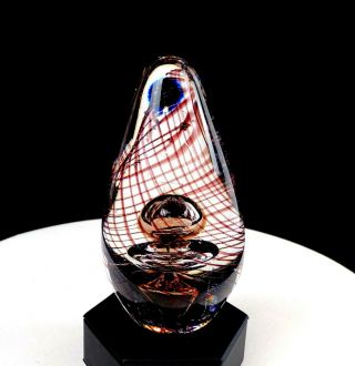 Murano Italy Art Glass Controlled Bubble Ring Amethyst Swirl 6 " Egg Paperweight