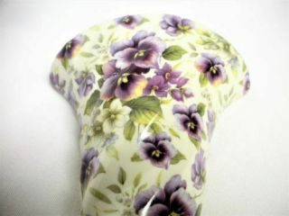 Vintage Violet Flowers Porcelain Ceramic Wall Pocket Vase Gold Trim 7 1/2 "