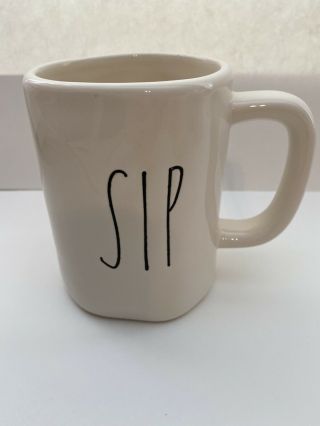 Rae Dunn – Sip M Magenta Stamped Coffee Tea Mug - White Ceramic Ll