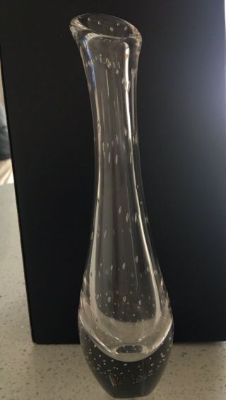 Vicke Lindstrand Kosta Boda Controlled Bubble 9” Glass Bud Vase Circa 1970