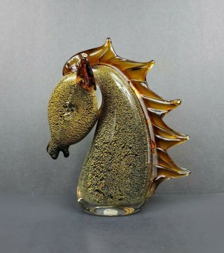 Murano Style Art Glass Cristalleria D’arte Ann Primrose Horse Head Black Gold
