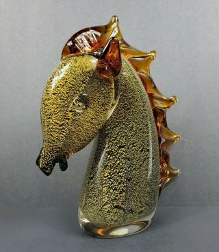 Murano Style Art Glass Cristalleria D’Arte Ann Primrose Horse Head Black Gold 2
