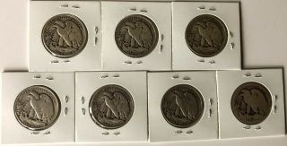 7 Walking Liberty Silver Half Dollars - 1941,  1941,  1941s,  1942,  1943s,  1944,  1 - Nodate