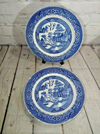 2 Vintage Homer Laughlin Blue Willow Dinner Plate Blue/white Ironstone 9 " Usa