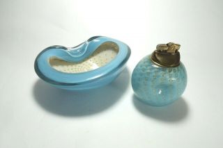 2 Pair Barbini Bullicante Aventurine Murano Art Glass Bowl Or Ashtray & Lighter