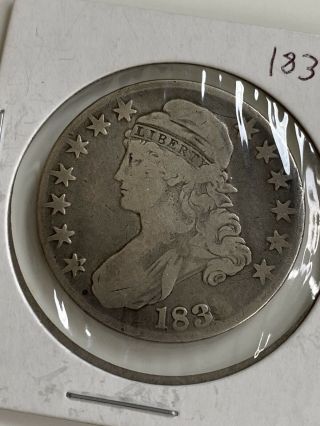 1830 / 183x Capped Bust Half Dollar,  F - Vf Sharp,  Missing Date,  50c,  7