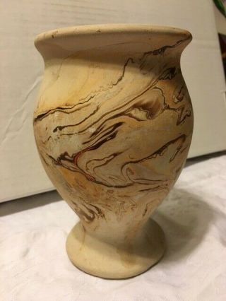 Vintage Nemadji Pottery Brown Orange Swirl Footed Vase Made In Usa 6 "
