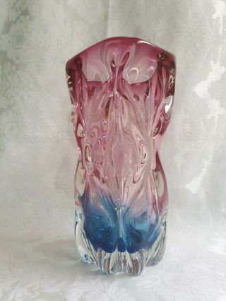 Mid Century Art Glass Vase In Pink & Blue Sommerso