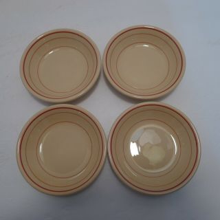 Vintage Shenango China Inca Ware Tan W/ Red Stripes 4 - 3/4 " Berry Fruit Bowls 4