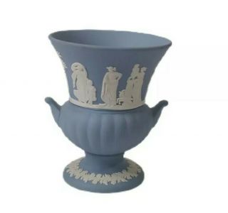 Vintage Wedgwood Urn Bud Vase - Blue & White Jasperware Vase - Made In England