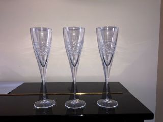 3 Edinburgh Cut Glass Crystal Champagne Swirls Toasting Glasses Gift