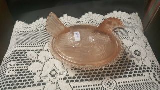 Pink Depression Glass Hen On A Nest Indiana Glass