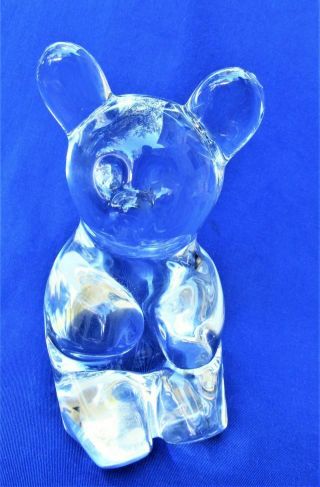 Large Signed Daum France Clear Glass Teddy Bear Paperweight Figurine 5,  Pounds