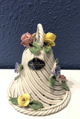 Vintage Nuova Capodimonte Porcelain Bell With Flowers Savastano Made In Italy