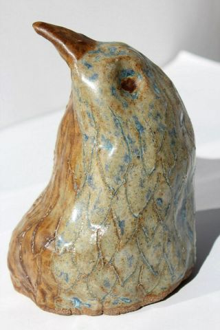 Vintage Hand Crafted Pottery Clay Bird Head Glazed Folk Art 4.  5  Tall Unique