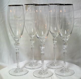 5 - Royal Doulton Oxford Platinum Crystal Champagne Fluted Flutes Goblets - 9.  5 " Lknu