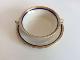 Syracuse China Old Ivory Wayne Cobalt Blue Gold Cream Soup Bowl W/ Underplate
