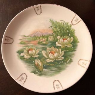 Porcelain Plate Antique Transfer Us Pottery Company Wellsville Signed Water Lily