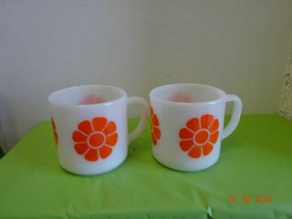 2 Federal Orange Daisy Coffee Mugs Flower Stacking