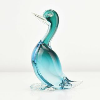 Murano Sommerso Art Glass Duck Figurine Mid Century Modern W.  Label