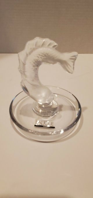 Lalique France Crystal Art Glass Koa Fish Ring Dish Holder Frosted And Clear