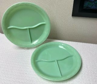 Set Of 2 Mckee Laurel Jade Green Jadite Jadeite - 9” Divided Grill Plates Ec