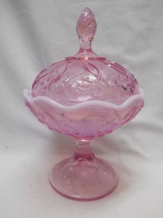 Fenton Pink Lavender Opalescent Lily Of The Valley Candy Dish Compote Wlid