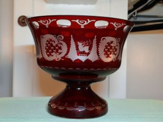 Egermann 6 " X 7 " Ruby Red Cut To Clear Bohemian Czech Art Glass Footed Compote