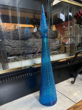 Vtg Mid Century Empoli Genie Bottle Squares & Dots Turquoise Blue 22 " Italy