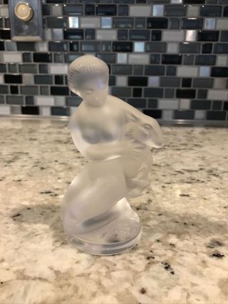 Lalique Diana Goddess Of The Hunt W Deer Nude Lady Frosted Crystal Figure Signed