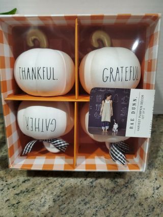 Rae Dunn Mini Harvest Pumpkin Decor Set Of 4 Blessed Thankful Gather Grateful