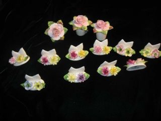 Vintage Coalport Bone China Place Card Holders Set Of 10 Floral W 3 Rose Shakers