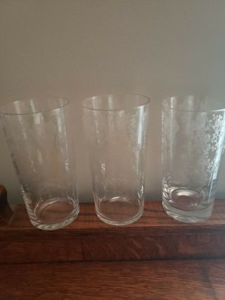 3 Cambridge Rose Point Straight Soda Tumblers Elegant Glassware