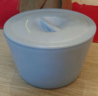 Vintage Jeanette Delphite Blue Grease Bowl With Crock Lid Refrigerator Dish