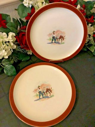 3 Syracuse China Plates Vintage Restaurant Ware Prospector Minor Mule Donkey