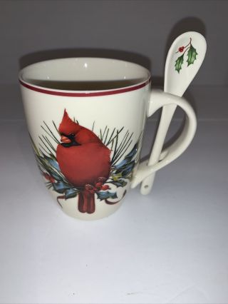 Lenox American By Design Winter Greetings Red Cardinal Cup With Spoon