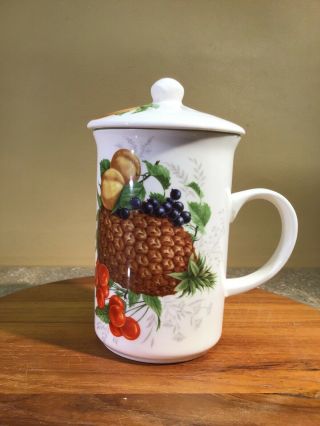 Vtg St.  George Fine Bone China Tea Cup/mug & Lid Mixed Fruit Bouquet