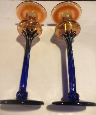 Wow Hand Blown Glass 8.  25” Candleholders Colors Signed Rick Strini