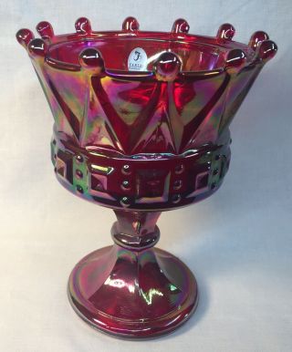 Fenton Art Glass Red Carnival Windsor Crown Pillar Candle Holder