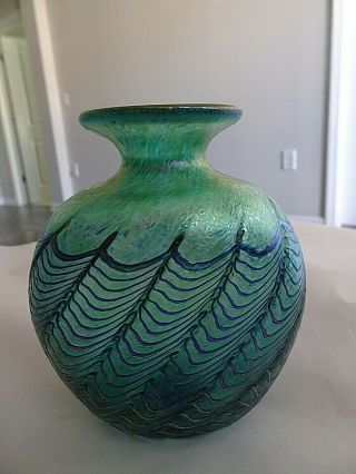 Stunning Robert Held Studio Art Glass Spider Web Iridescent Vase