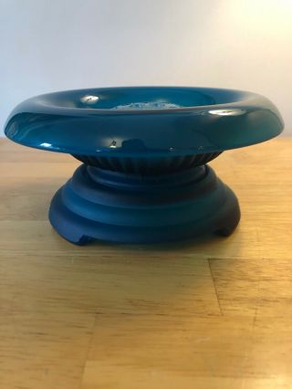 Art Deco Davidson Blue Cloud Glass Bowl Vase With Inner Flower Frog & Stand