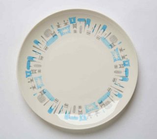 12 " Large Blue Heaven Round Serving Platter,  Vintage Mcm Atomic Design