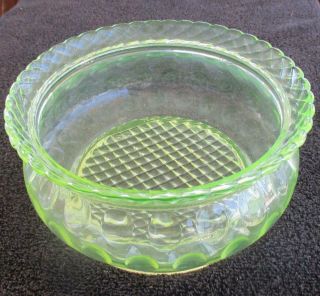 Central Glass Co Lattice Thumbprint Vaseline Glass Master Berry Bowl C 1880 