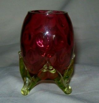 Gorgeous Art Glass Amberina Footed Coin Spot Toothpick Holder - Fenton?