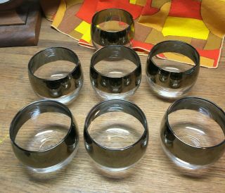 7 Vintage Dorothy Thorpe Thick Silver Band 4 Oz Low Ball Roly Poly Barware