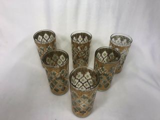 Vintage Culver Signed Set Of 6 Gold and Green Highball Glasses,  Mid century 2
