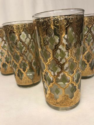 Vintage Culver Signed Set Of 6 Gold and Green Highball Glasses,  Mid century 3